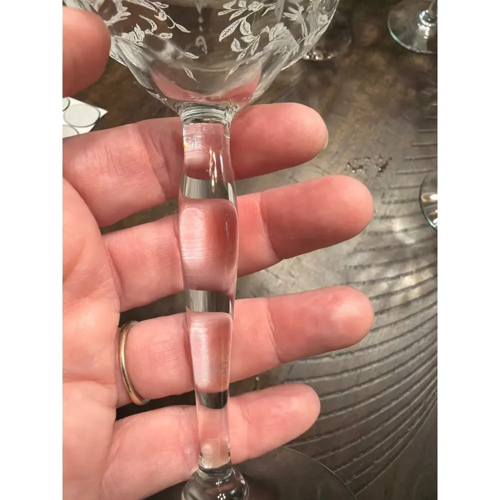 Vintage Etched Champagne Coupe Glasses Set of 7 Floral Wheat Stemware 5.75